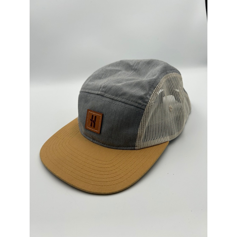 Hooey 5 Panel Trucker Hat Grey Tan Mesh Back Adjustable Strap Flat Brim Cap